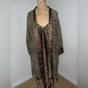 delicates Leopard Print Satin Chemise and Robe - Brown, Black & Cream